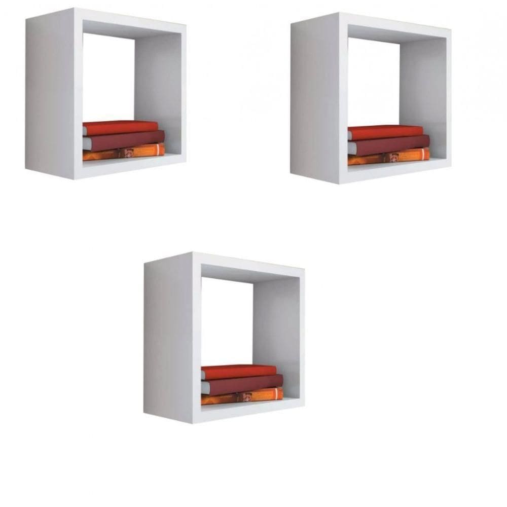 Kit 3 Nicho Decorativo 15x15x20 Cm Branco Em Mdf [f031]