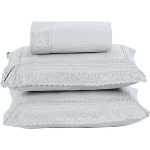 Colcha Queen Home Paris Com Bordado Inglês Micropercal 300 Fios Toque De Algodão 3 Peças - Branco