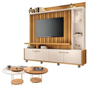 Estante Home Theater Titan Off White Cinamomo e Kit Mesa de Centro sky Cinamomo - HB Móveis