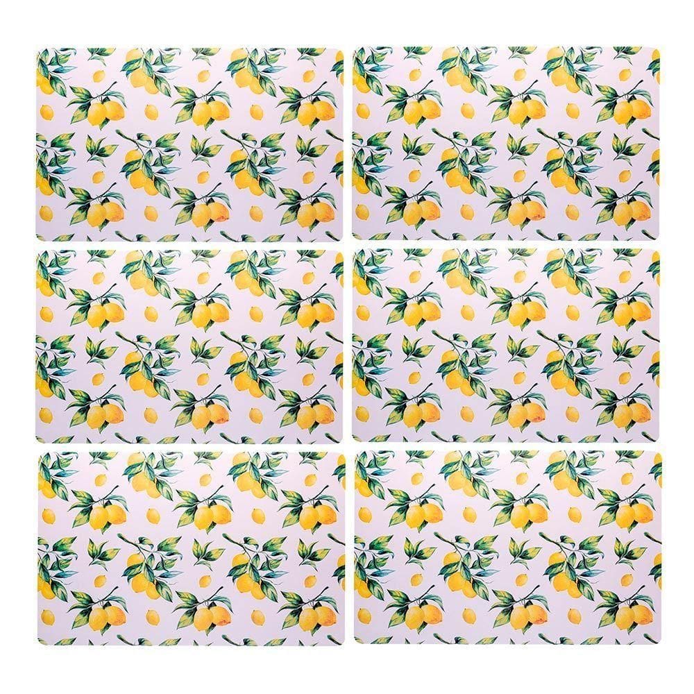 Jogo 6 Lugar Americano Retangular Mesa Limão Siciliano Plástico 43x28cm Lyor