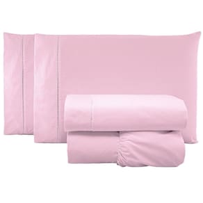 Jogo De Lençol Casal Padrão Percal 200 Fios 100% Algodão 4 Peças - Rosa