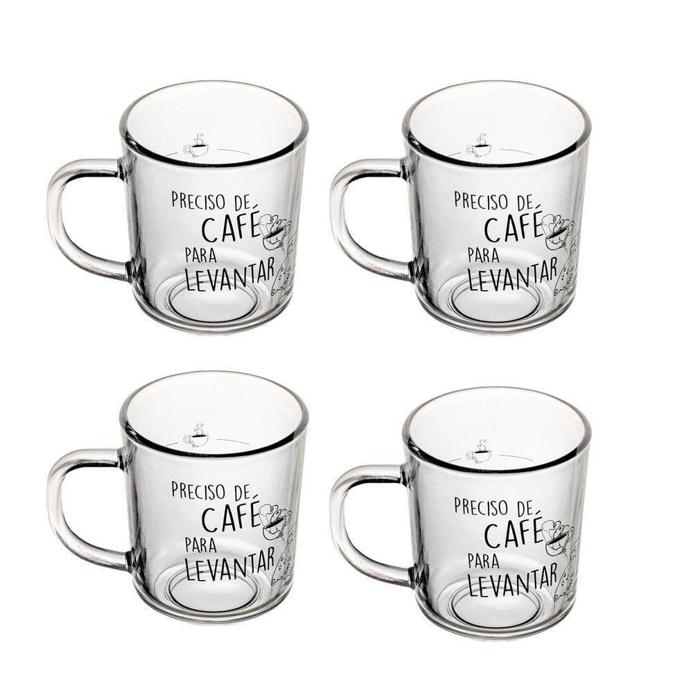 Jogo 4 Caneca De Vidro Preciso De Café Para Levantar Lyor 200ml