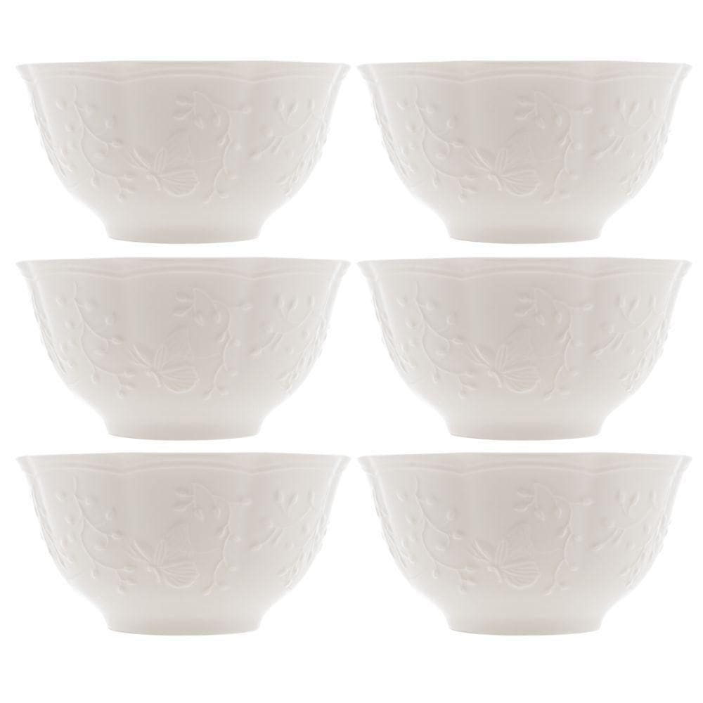 Jogo 6 Bowl Tigela De Cerâmica New Bone Butterfly Flower Borboleta Flores 14cm Lyor
