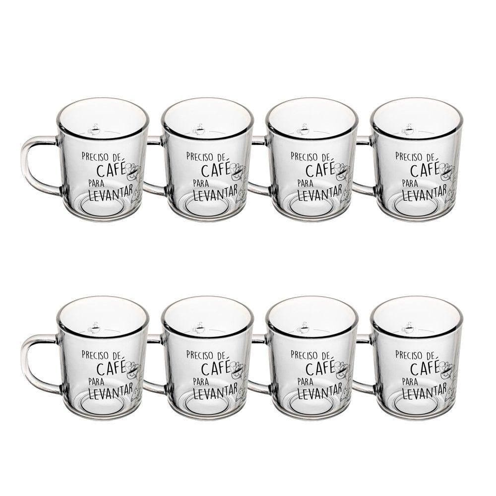 Jogo 8 Caneca De Vidro Preciso De Café Para Levantar Lyor 200ml