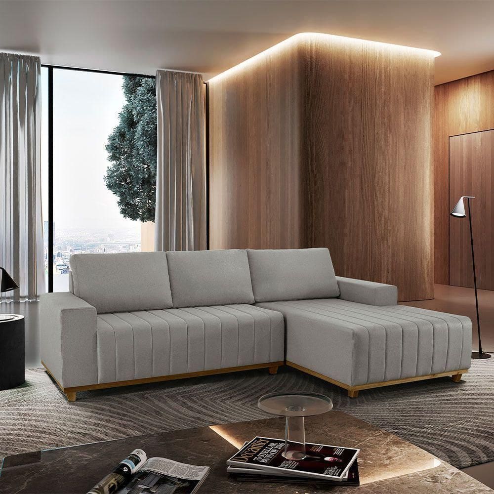Sofá Boreal De 230cm B25 Chaise Lado Direito Meu Sofá Online A230 Linho Cinza