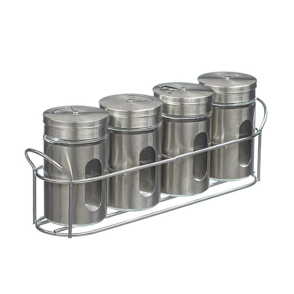 Porta Tempero Condimentos Aço Inox 4 Potes Com Suporte Stray Mek