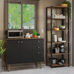 Kit Cozinha Balcão Gabinete 3 Portas 2 Gavetas E Armário Cozinha Despensa 5 Prateleiras Preto/rustic