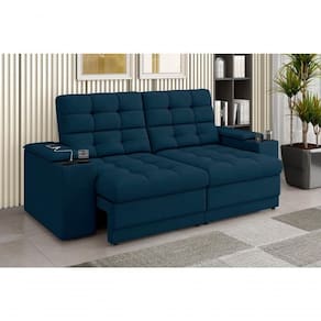 Sofá Confort Premium 1,70m Assento Retrátil/reclinável Porta Copos E Usb Suede Petróleo - Xflex Sofas