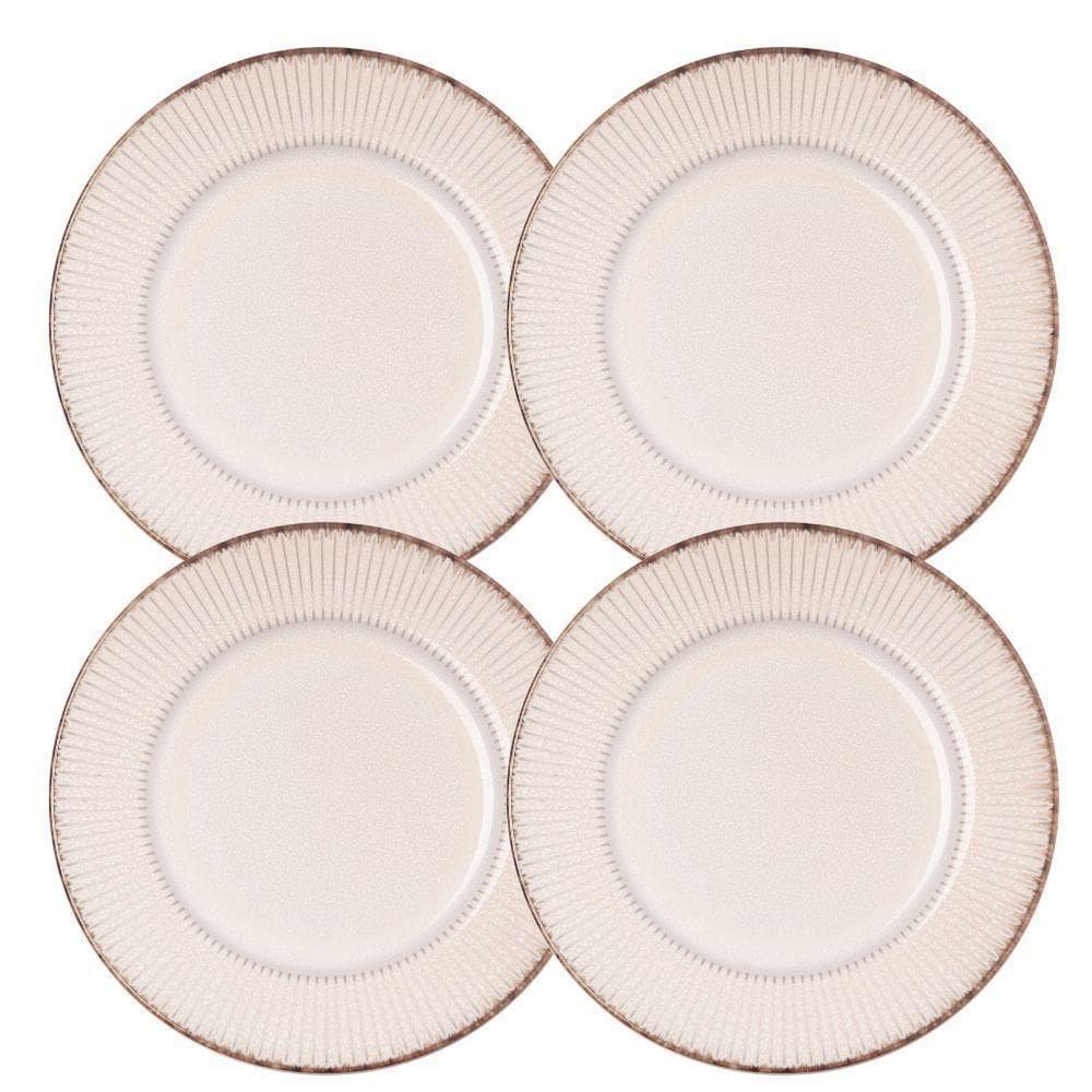 Jogo 4 Prato De Sobremesa Cerâmica Linear Branco Premium 20cm Lyor