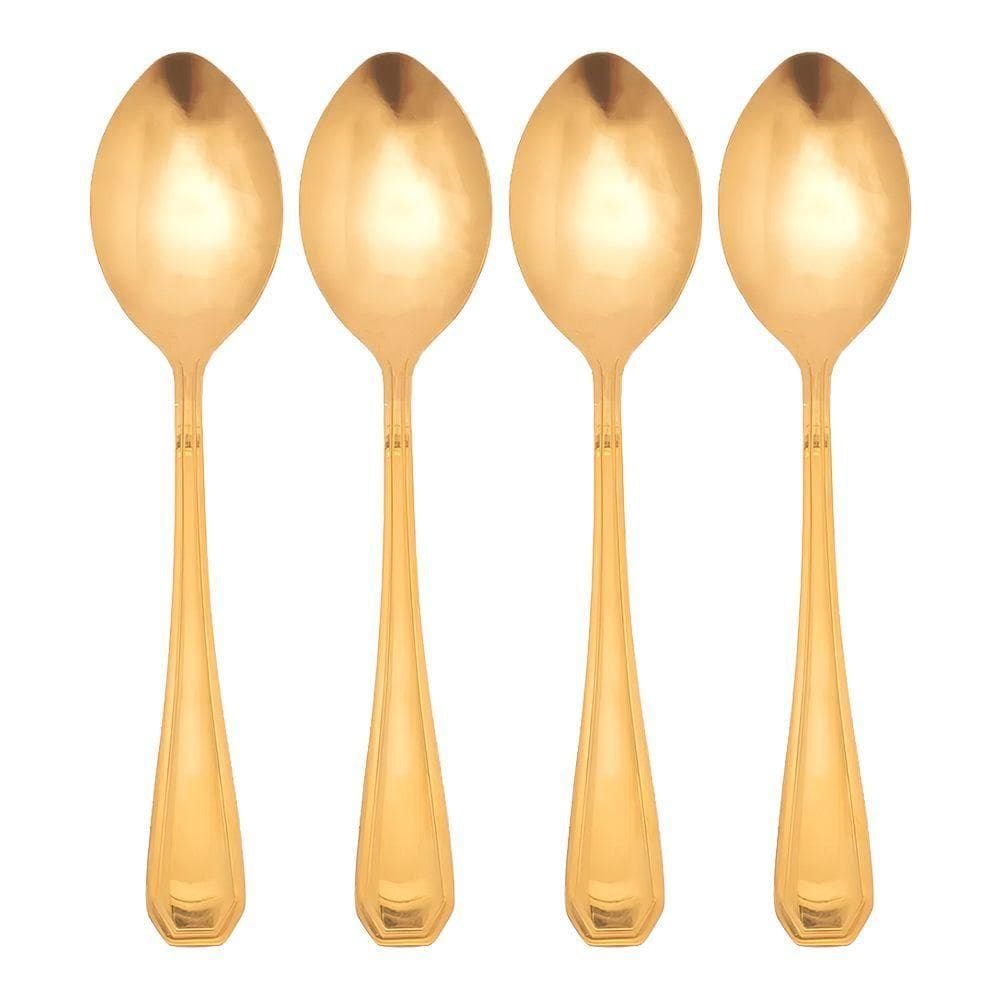 Jogo 4 Colheres Dourada De Mesa Sopa Jantar Victoria Gold Inox Fratelli