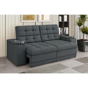 Sofá Confort Premium 1,70m Assento Retrátil/reclinável Porta Copos E Usb Suede Cinza - Xflex Sofas