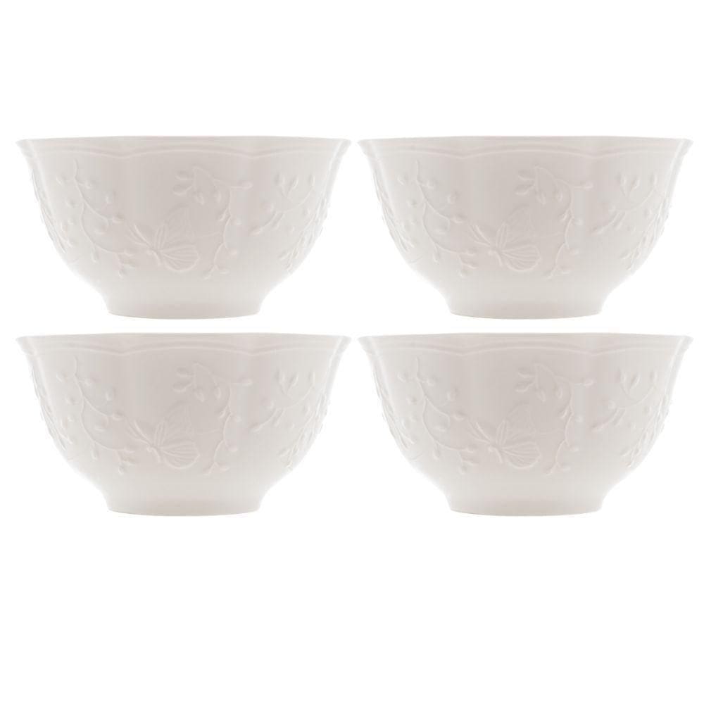 Jogo 4 Bowl Tigela De Cerâmica New Bone Butterfly Flower Borboleta Flores 14cm Lyor