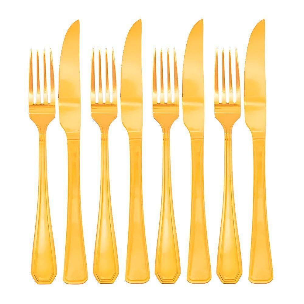 Jogo 4 Garfos E 4 Facas Dourado De Mesa Jantar Victoria Gold Inox Fratelli