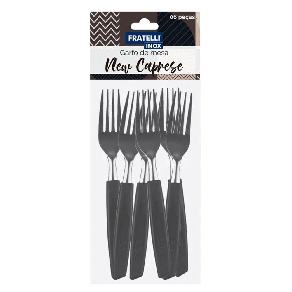 Conjunto Faqueiro 24 Peças Jogo Talheres De Mesa Jantar Garfos Facas New Caprese Preto Fratelli Inox