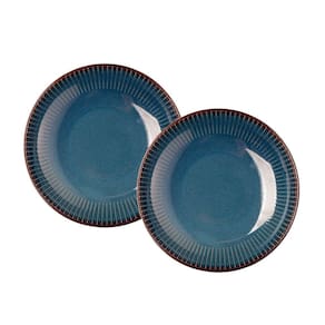 Jogo 2 Prato Fundo De Massas Cerâmica Linear Azul Premium 23cm Lyor