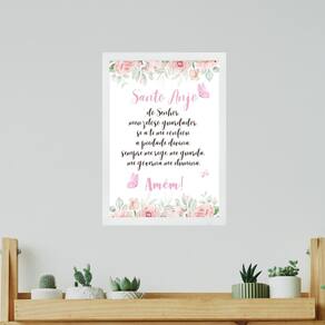 Quadro Cristão - Oração Santo Anjo 33X24Cm - Com Vidro