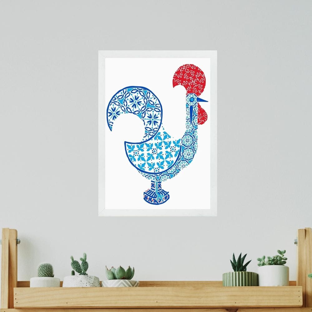 Quadro Decorativo Arte Galo De Portugal 24X18Cm - Com Vidro