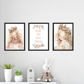 Kit 3 Quadros Infantis Princesa - Sonhe Alto 33X24Cm