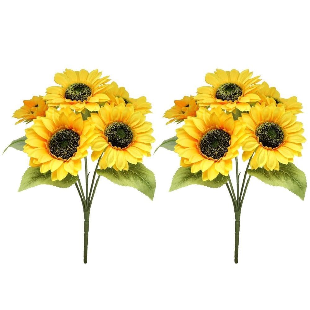 Jogo 2 Buquês Girassol 45cm 5 Flores Artificial Premium - MC Flores