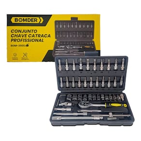 Conjunto de Chave Catraca Profissional 46 peças, ferramentas robustas e versáteis com caixa para transporte Ideal para trabalhos precisos e eficientes