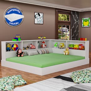 Cama Plataforma Infantil Com Nichos Em MDF Sem Estrado E Colchão