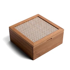 caixa organizadora decorativa de bambu 4 nichos de palha xadrez multiuso - Oikos