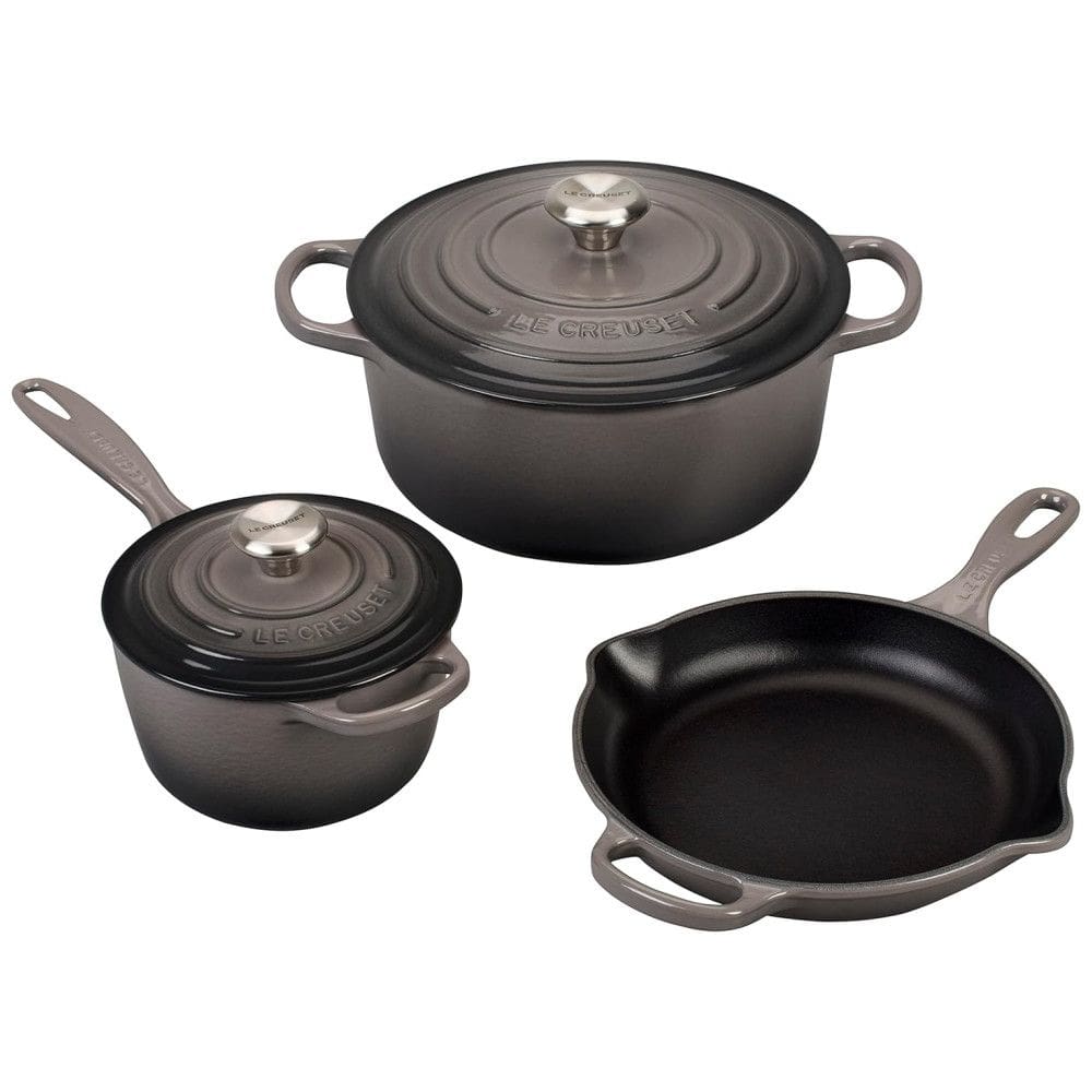 Conjunto de Panelas e Frigideiras Antiaderentes de Ferro Fundido Esmaltado, 5 Peças, LE CREUSET MS1605 7FSS, Preto