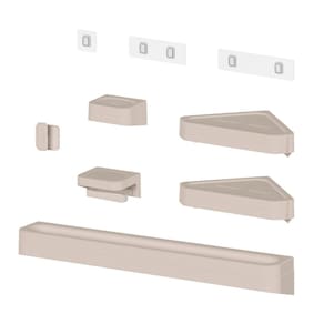 Kit Banheiro 6 Peças Saboneteira + Porta Papel Higiênico + 2 Porta Shampoo + Toalheiro + Gancho + Adesivos Bege Ou