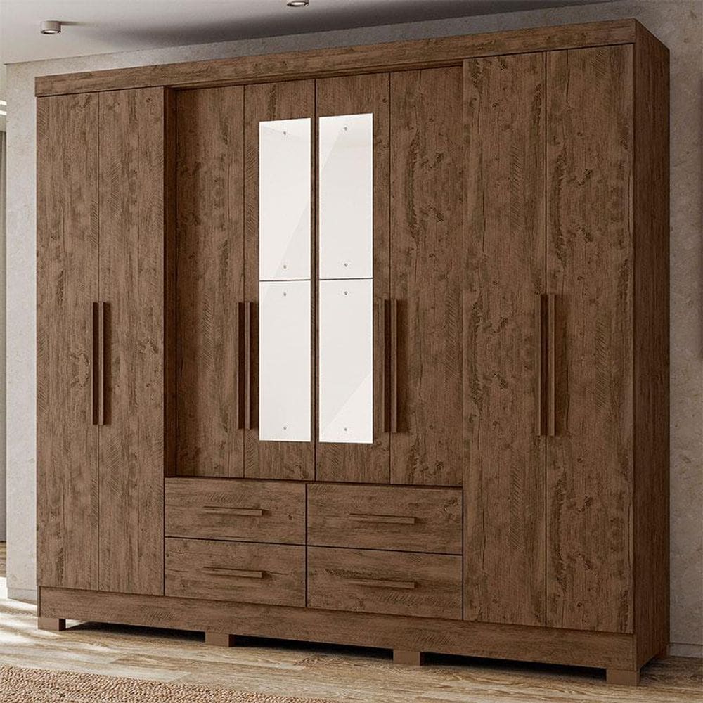 Guarda Roupa Casal Ambiente San Lorenzo 8 Portas Castanho Wood com Espelho - Moval
