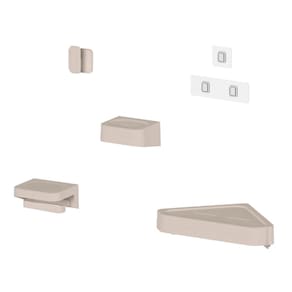 Kit Banheiro 4 Peças Saboneteira + Porta Papel Higiênico + Porta Shampoo + Gancho + Adesivos Bege Ou