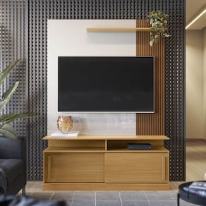 Estante Home para TV até 60 Polegadas 2 Portas Correr Prateleira e Rodízio Chicago Tauari/ Off White - Lukaliam