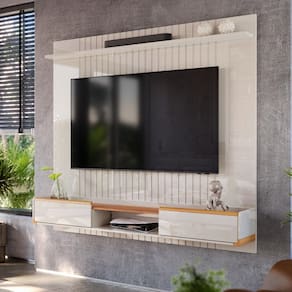 Painel para TV até 70 polegadas com 2 Gavetas 1 Prateleira Atlas Off White/Jequitibá - Lukaliam