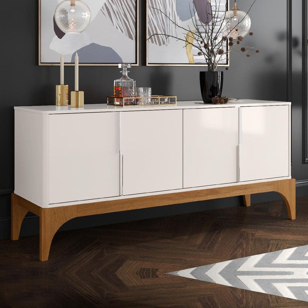 Buffet Aparador Amalfi com 4 Portas Off White/Jequitiba - Lukaliam
