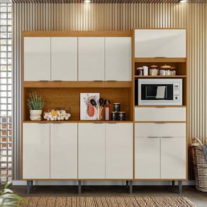 Armário de Cozinha 11 Portas 2 Gavetas Bahamas Jequitibá/Areia - Lukaliam