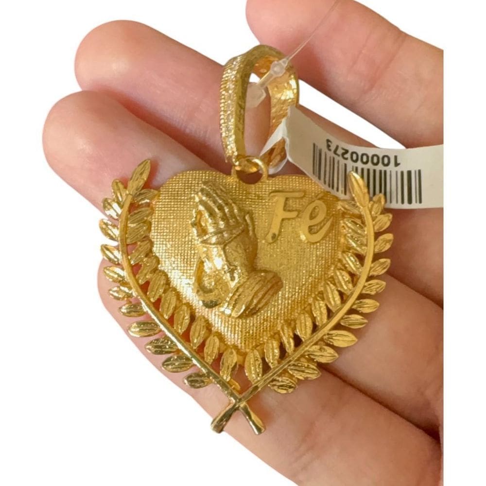 Pingente Fé Coração - Banhado A Ouro 18K