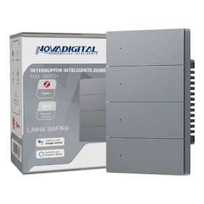 Interruptor Tecla Fisica 4 Botões 4x2 Zigbee com Led NovaDigital Grafite - Cinza