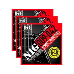 Kit 6 Jogos Encordoamento Guitarra Nig N-63 .009 - 042”