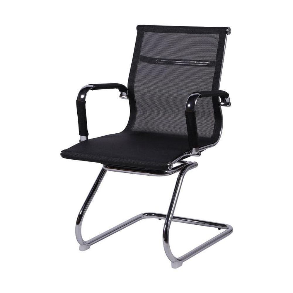 Cadeira Boxbit Eames Office Tela Preta Fixa Cromada Preta
