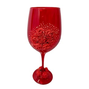 Taça Vidro Pomba Gira Vermelho com Rosas 490 ml