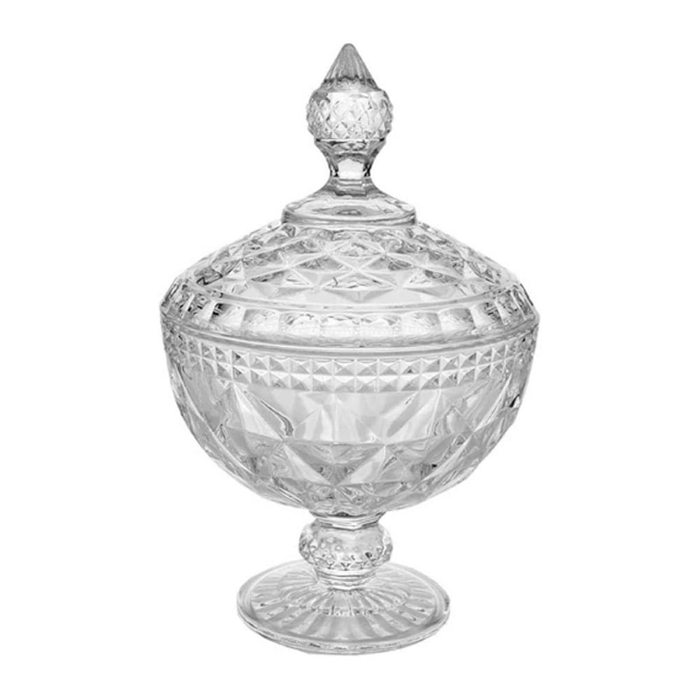 Bomboniere Potiche de Cristal C/Pé Diamond Transparente 23x15cm Lyor