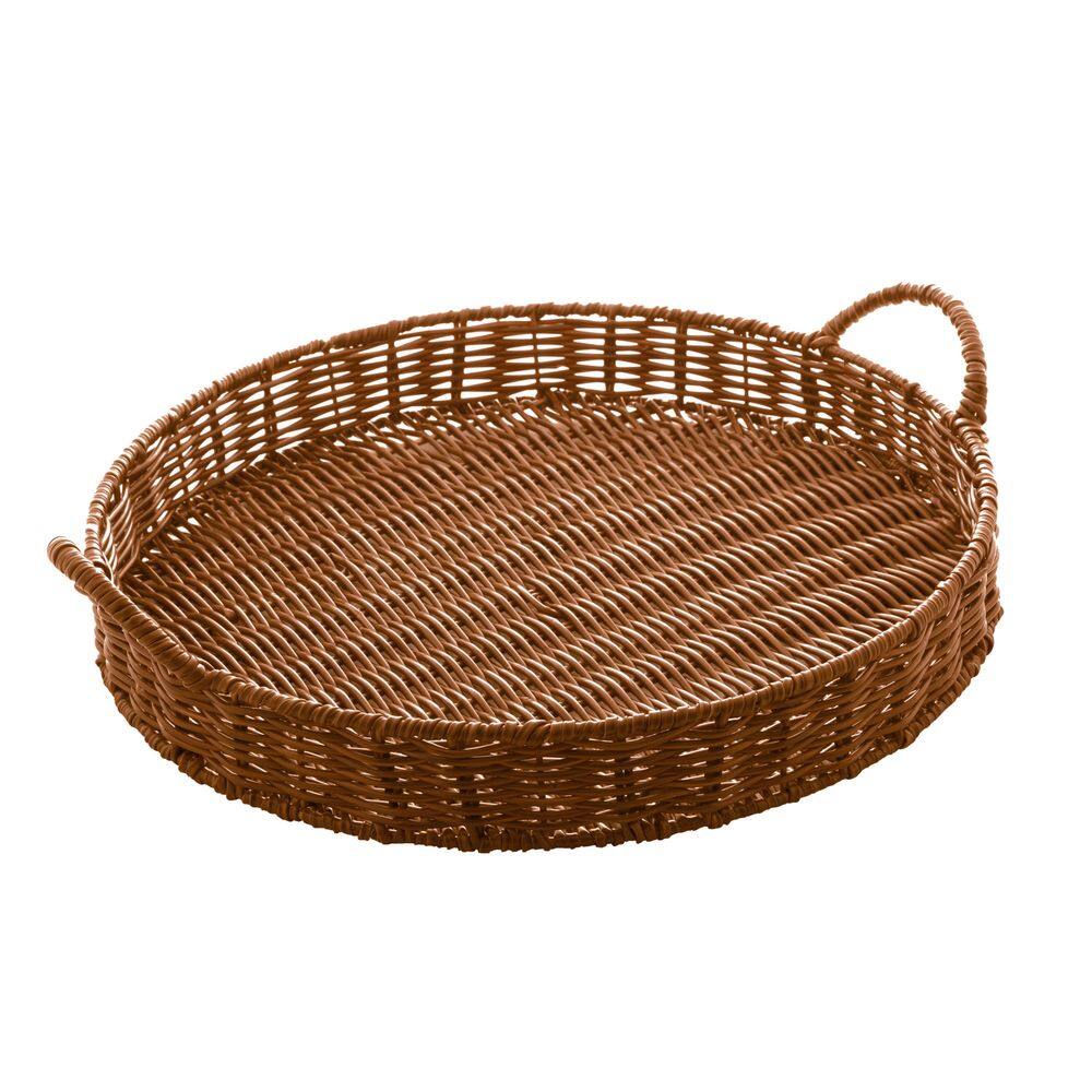 Bandeja Redonda em Plástico Rattan Marrom C/Alça 38cm Lyor