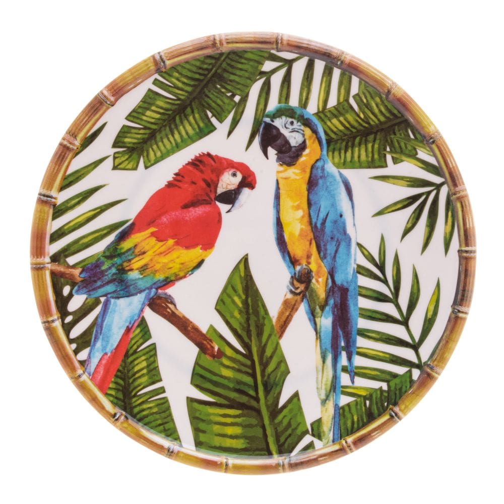 Prato Raso de Melamina Branco C/Estampa de Araras 27cm Bon Gourmet