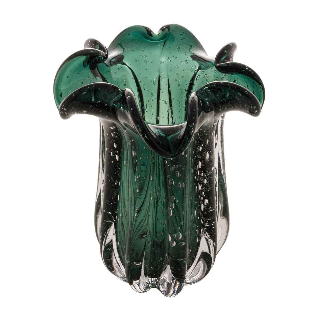 Vaso Decorativo de Vidro Murano Flat Italy Verde Esmeralda  21x18cm Lyor