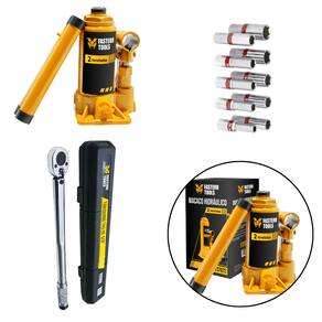 Kit Macaco Hidraulico Garrafa 2 Ton com Torquimetro de Estalo 42 A 210 nm Encaixe 1/2 crv +Jogo de Soquete Longo 1/2  10 A 22 10pcs
