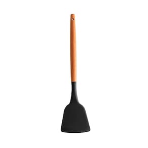Espátula de Silicone Preto Com Cabo de Bambu Charmy Lyor