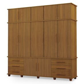 Guarda Roupa Roupeiro Londres Triplex Grande 5 Portas 6 Gavetas com Maleiro Carvalho New Luapa