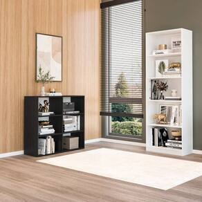 Kit com 1 Estante Multiuso 5 Nichos Montreal e 1 Estante para Livros 6 Nichos Geórgia Branco/Preto