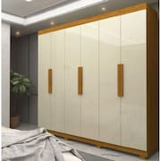 Guarda Roupa Roupeiro Gelius Império 06 portas 02 gavetas com espelho e pés Naturale OFF White MDF