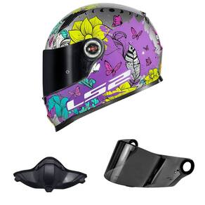 Capacete LS2 FF358 Dreamcatcher Cinza e Rosa Mais Viseira Fumê e Narigueira HJC