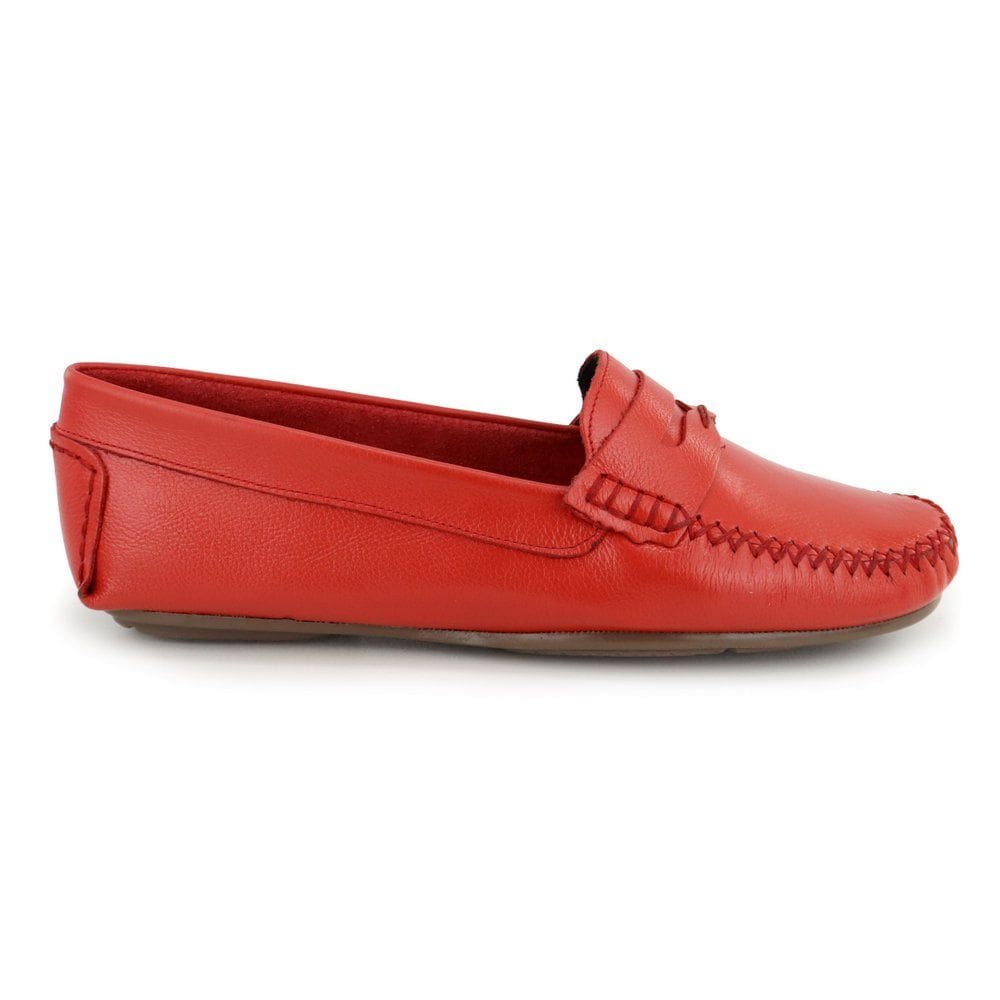 Mocassim Feminino Confort Couro Vermelho Drive Macio casual